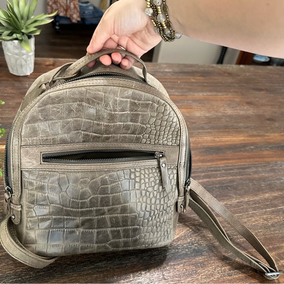 Burkely Leather Croco Cody dome texture gray green tan backpack soft Croc - Picture 15 of 16